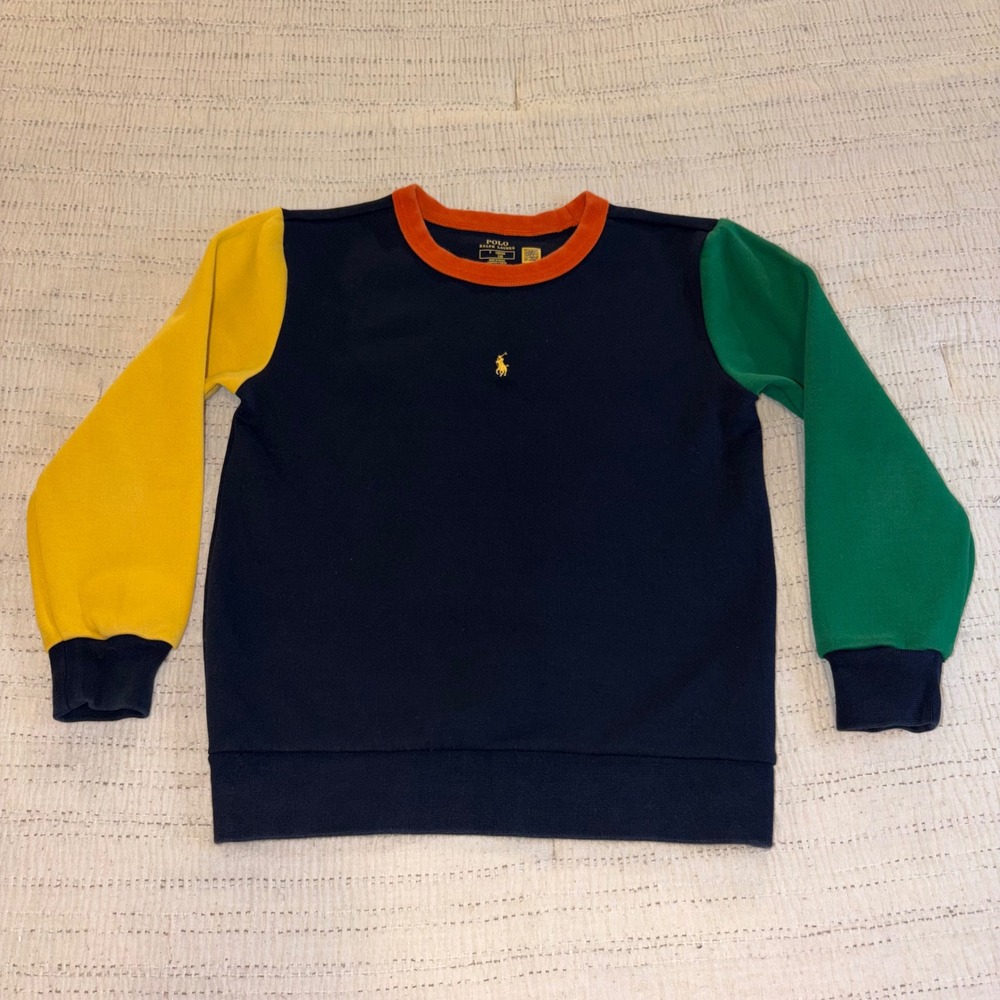 Polo Ralph Lauren Kids Navy Colorblock Crewneck Sweatshirt Size 7 Pony Logo